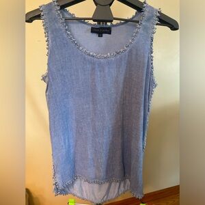 Flora And Ashley Light Blue Denim Frayed Edge Sleeveless Top.